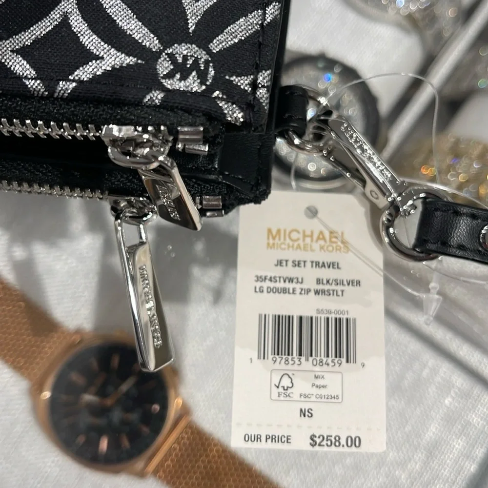 Michael Kors Jet Set Travel Large Double-Zip Wristlet-Wallet-PhoneHolder Black - Picture 12 of 16